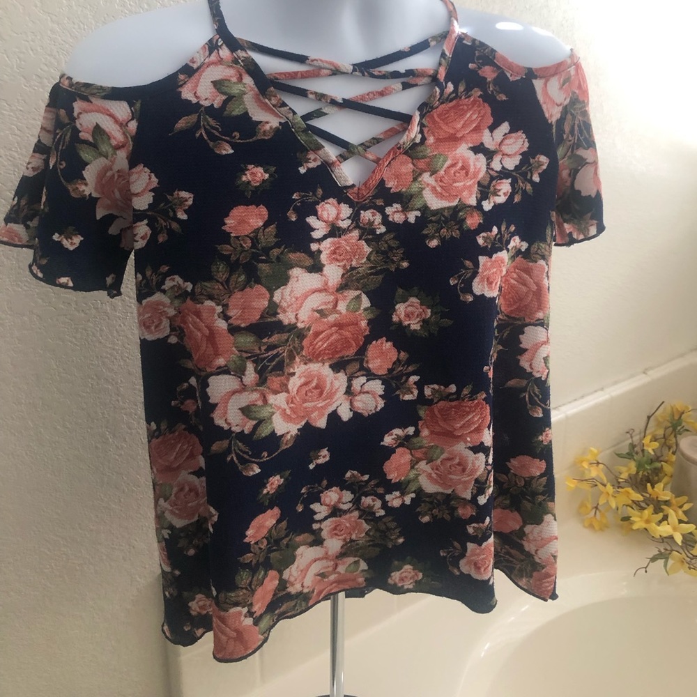 Cute floral cold shoulder top